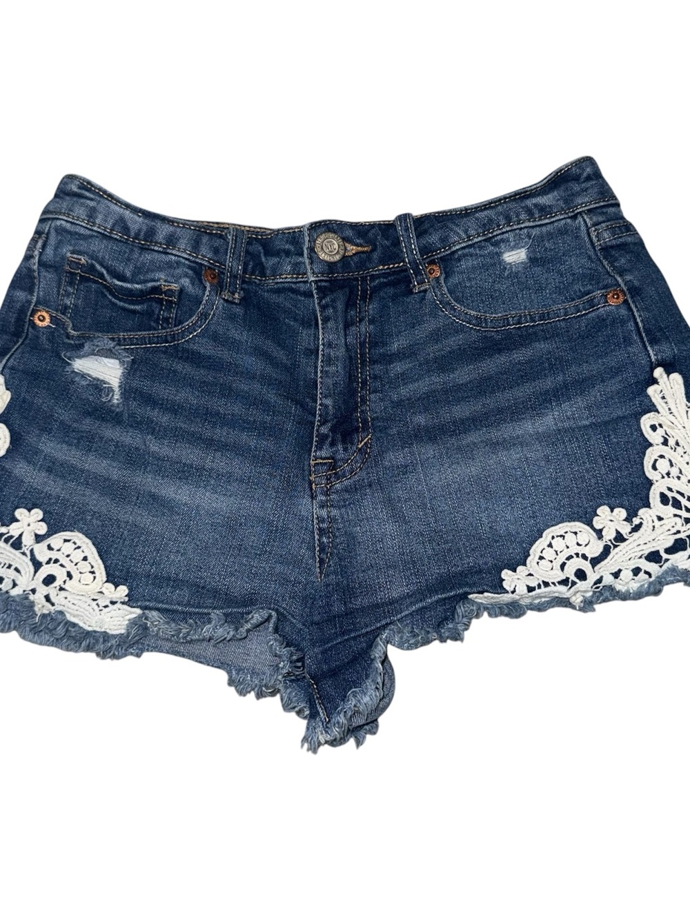 Aeropostale Dark Blue Denim Shorts with White Lace Accent